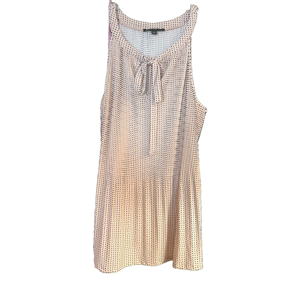 Adrianna Papell Pleated Polka Dot Halter Top L Bow Neck Blush Pink Sleeveless